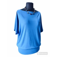 Bluzka kimonowa z dekoltem w łódkę - kolor ciemny niebieski